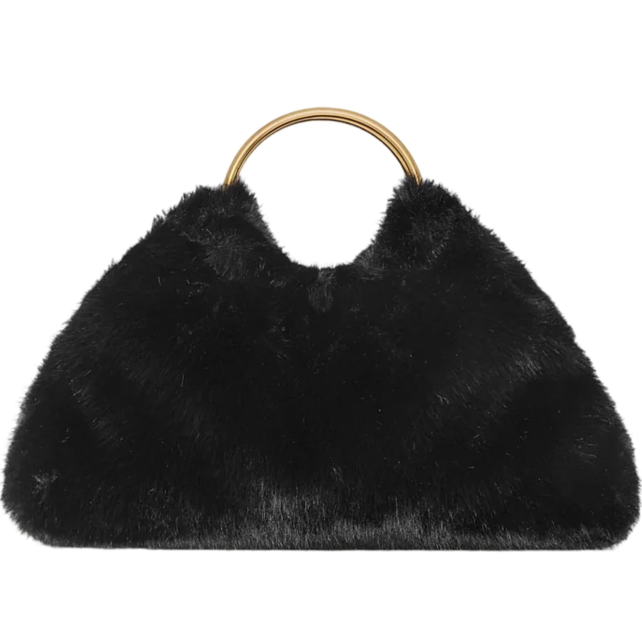1599 Madeleine Mini Purse, Small Handbag With Wood Ring Handle, Black